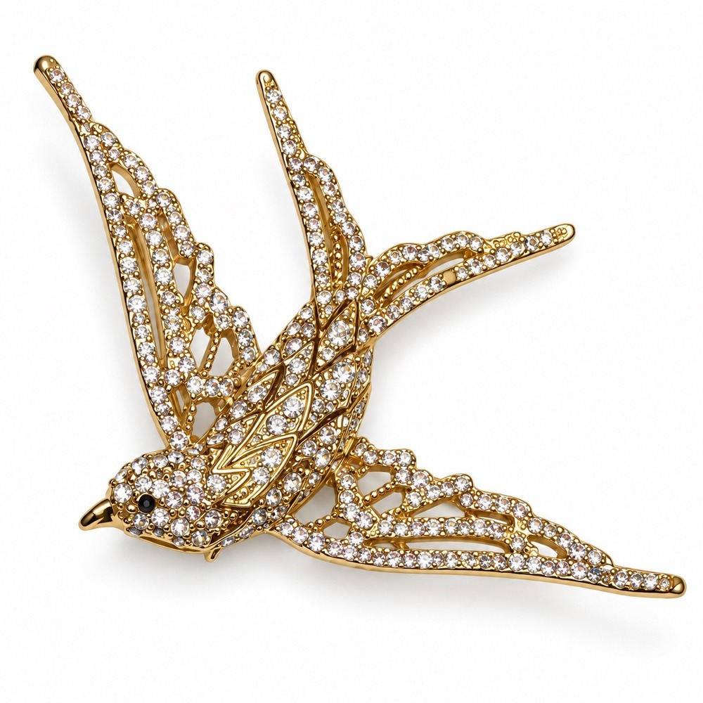 Napier Gold Crystal Swallow Bird Brooch